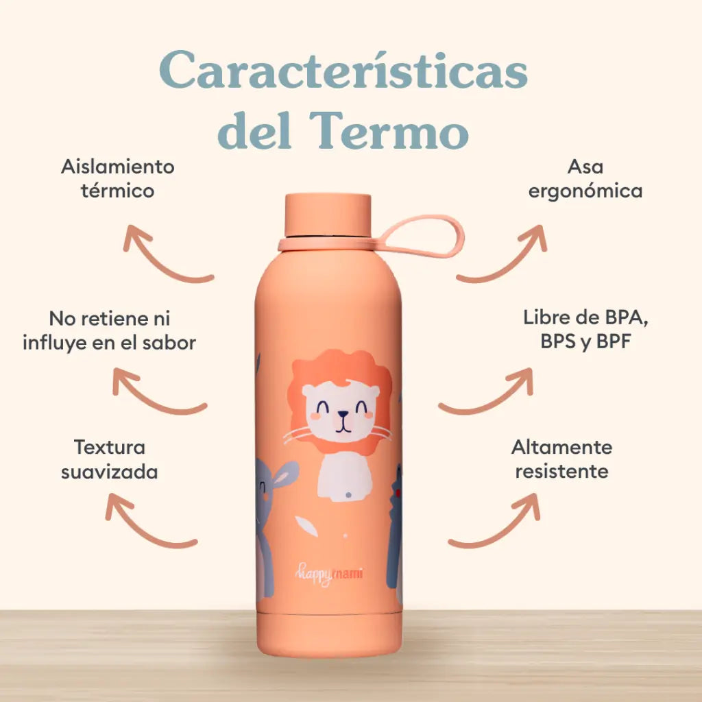Termo HappyAnimals Rosa Palo 500 ml - Happymami