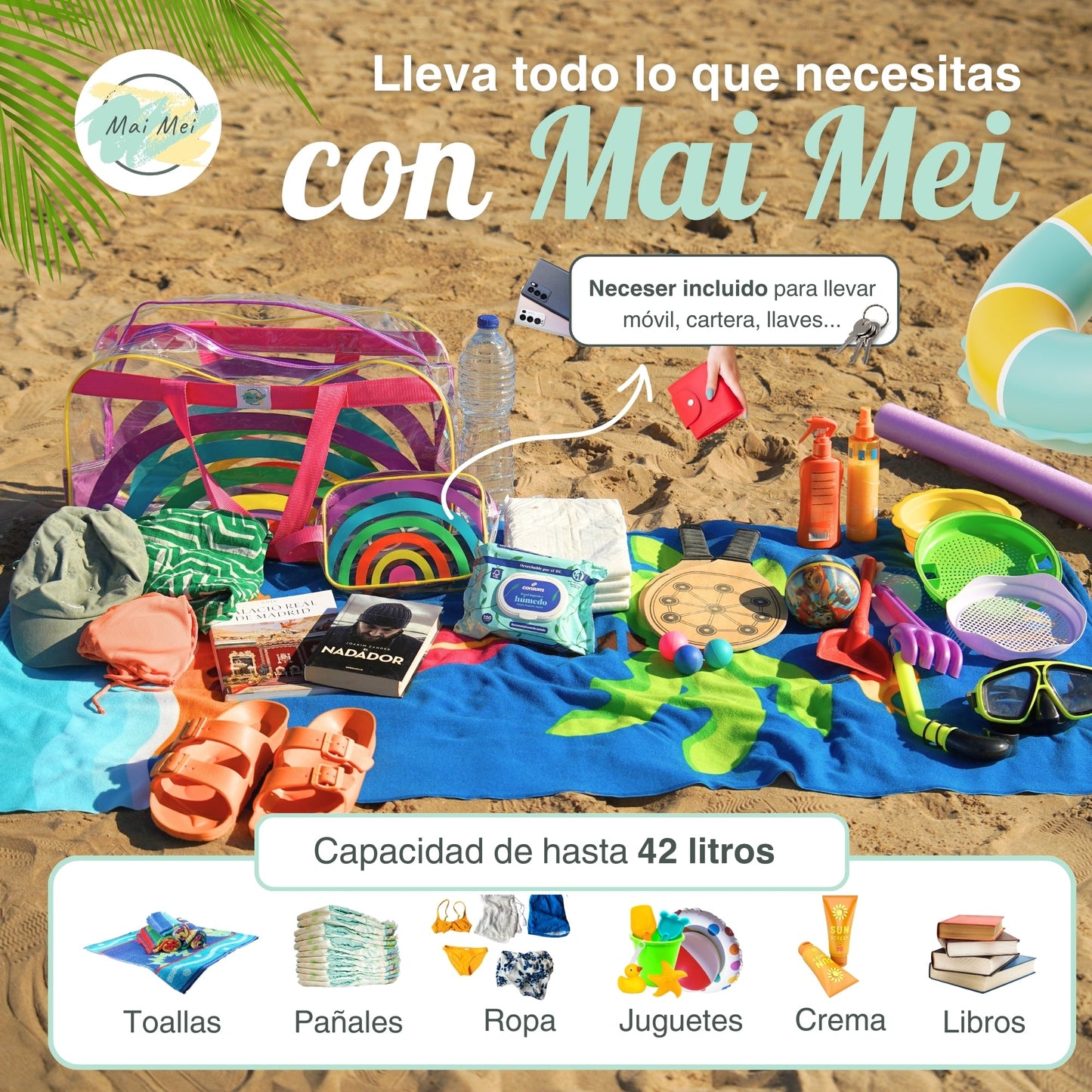 Bolso de playa Maxibag Rainbow + neceser - Mai Mei
