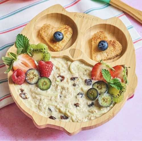 Plato de bambú con ventosa y divisiones Búho Gris - Eco Rascals