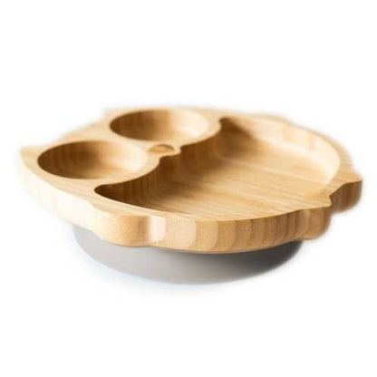 Plato de bambú con ventosa y divisiones Búho Gris - Eco Rascals