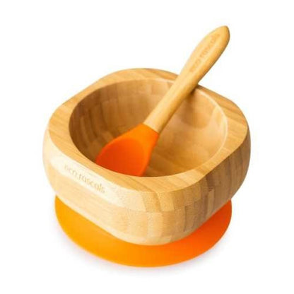 Bol de bambú con ventosa + cuchara Naranja - Eco Rascals