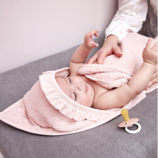Capa de baño bebé con volante Terry Soft Pink - Meyco Baby