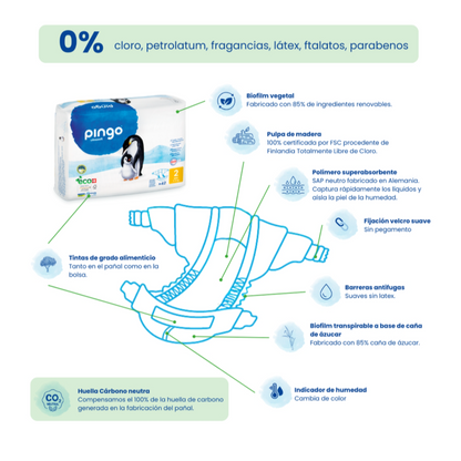 Pañales ecológicos talla 2 MINI (3-6 kg) 42 ud. - Pingo
