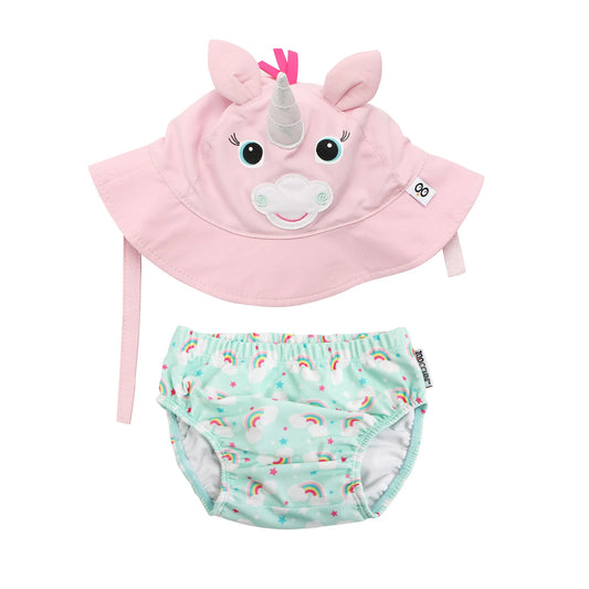 Conjunto Bañador Pañal + Gorro UPF 50+ Unicornio - Zoocchini